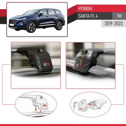 Compatible with Hyundai Santa Fe 4 (TM) 2019-2023 ACE-2 Car Roof Rack Cross Bar Grey Aluminium 2 Bars