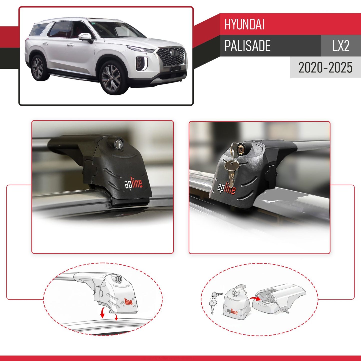 Compatible with Hyundai Palisade (LX2) 2020-2025 ACE-2 Car Roof Rack Cross Bar Grey Aluminium 2 Bars