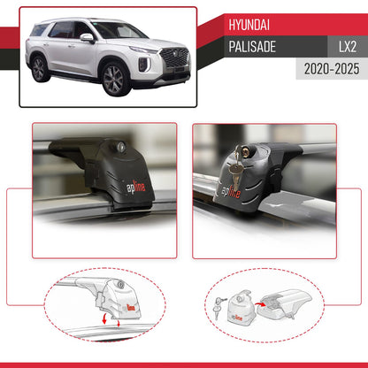 Compatible with Hyundai Palisade (LX2) 2020-2025 ACE-2 Car Roof Rack Cross Bar Grey Aluminium 2 Bars