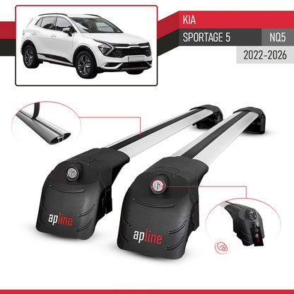 Compatible avec Kia Sportage 5 (NQ5) 2022-2026 (No-Sunroof) ACE-2 modèle Barres de Toit Railing Porte-Bagages de Voiture Gris Aluminium Barres