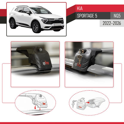 Compatible avec Kia Sportage 5 (NQ5) 2022-2026 (No-Sunroof) ACE-2 modèle Barres de Toit Railing Porte-Bagages de Voiture Gris Aluminium Barres