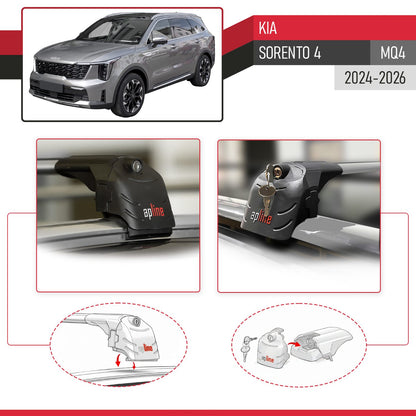 Compatible avec Kia Sorento 4 (MQ4) Post-Facelift 2024-2026 ACE-2 modèle Barres de Toit Railing Porte-Bagages de Voiture Gris Aluminium Barres