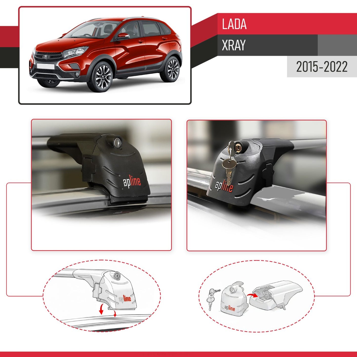 Compatible avec Lada Xray 2015-2022 ACE-2 modèle Barres de Toit Railing Porte-Bagages de Voiture Gris Aluminium Barres