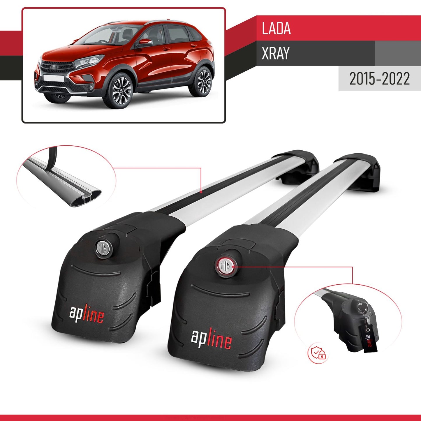 Compatible avec Lada Xray 2015-2022 ACE-2 modèle Barres de Toit Railing Porte-Bagages de Voiture Gris Aluminium Barres