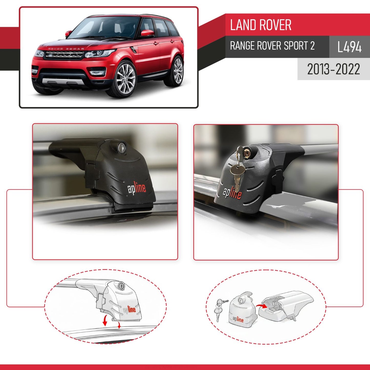 Compatible avec Land Rover Range Rover Sport 2 (L494) 2013-2022 ACE-2 modèle Barres de Toit Railing Porte-Bagages de Voiture Gris Aluminium Barres