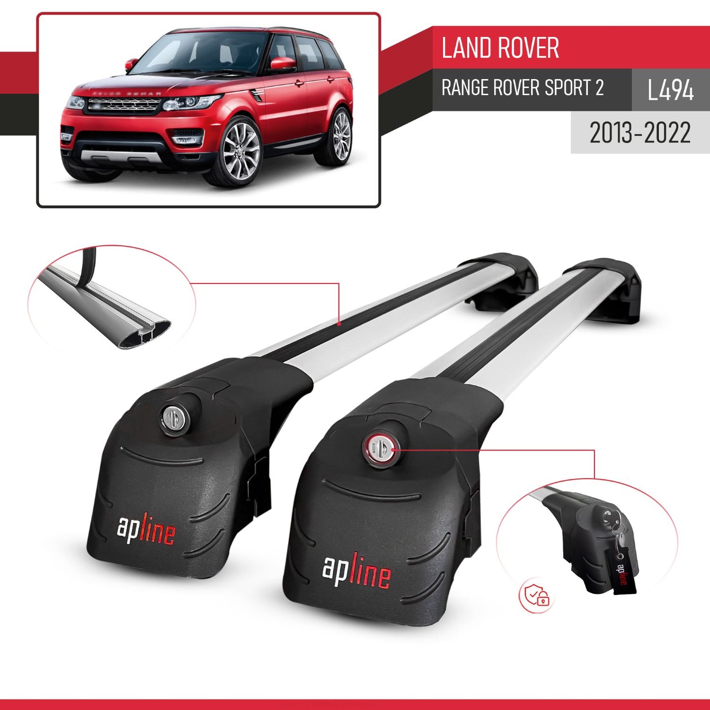 Compatible avec Land Rover Range Rover Sport 2 (L494) 2013-2022 ACE-2 modèle Barres de Toit Railing Porte-Bagages de Voiture Gris Aluminium Barres