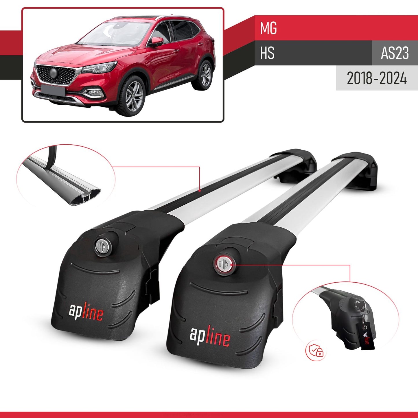 Compatible avec MG HS (AS23) 2018-2024 ACE-2 modèle Barres de Toit Railing Porte-Bagages de Voiture Gris Aluminium Barres
