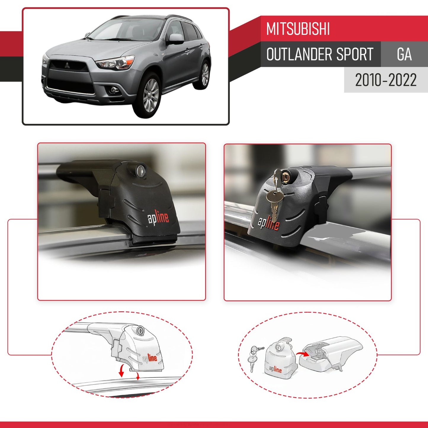 Compatible avec Mitsubishi Outlander Sport (GA) 2010-2022 ACE-2 modèle Barres de Toit Railing Porte-Bagages de Voiture Gris Aluminium Barres