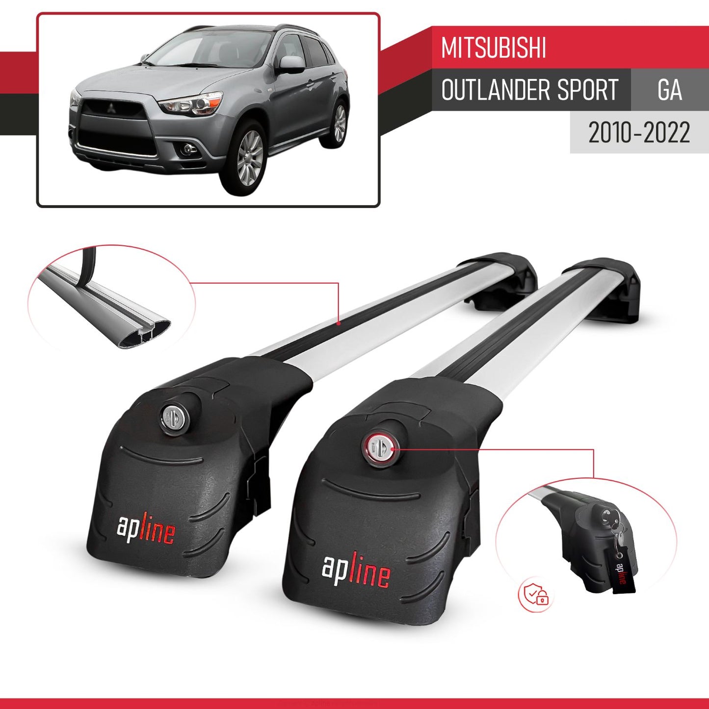 Compatible avec Mitsubishi Outlander Sport (GA) 2010-2022 ACE-2 modèle Barres de Toit Railing Porte-Bagages de Voiture Gris Aluminium Barres