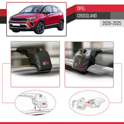 Compatible with Opel Crossland 2020-2024 ACE-2 Car Roof Rack Cross Bar Grey Aluminium 2 Bars