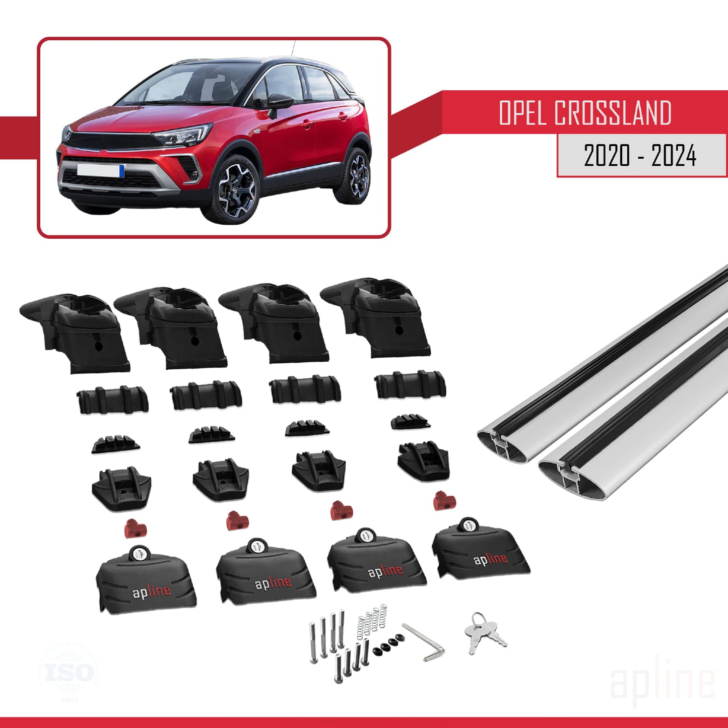 Compatible avec Opel Crossland 2020-2024 ACE-2 Barres de Toit Railing Porte-Bagages de Voiture Gris Aluminium 2 Barres