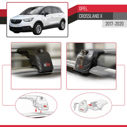 Compatible with Opel Crossland X 2017-2020 ACE-2 Car Roof Rack Cross Bar Grey Aluminium 2 Bars