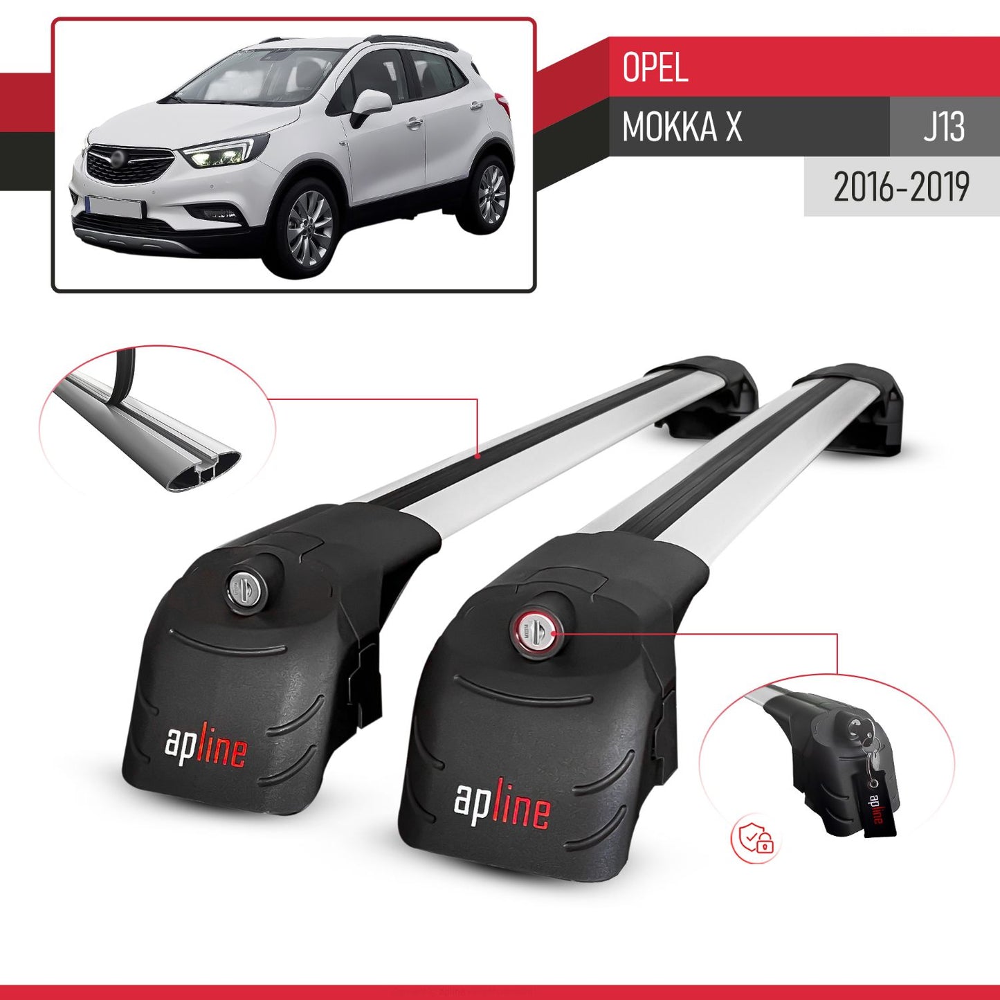 Compatible avec Opel Mokka X (J13) 2016-2019 ACE-2 modèle Barres de Toit Railing Porte-Bagages de Voiture Gris Aluminium Barres