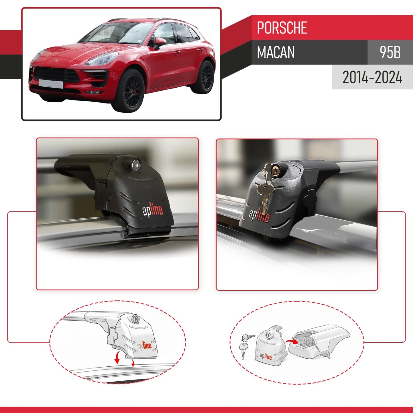 Compatible with Porsche Macan (95B) 2014-2024 ACE-2 Car Roof Rack Cross Bar Grey Aluminium 2 Bars