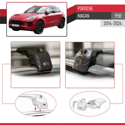Compatible with Porsche Macan (95B) 2014-2024 ACE-2 Car Roof Rack Cross Bar Grey Aluminium 2 Bars