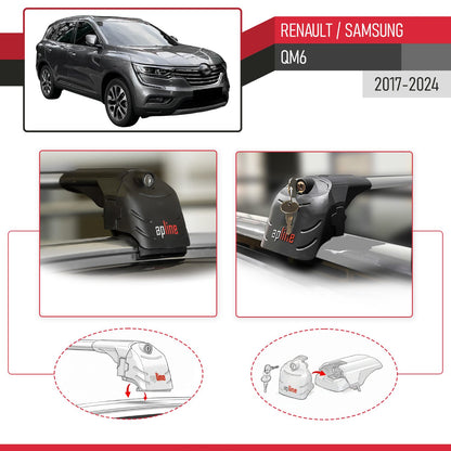Compatible with Renault Samsung QM6 2017-2024 ACE-2 Car Roof Rack Cross Bar Grey Aluminium 2 Bars