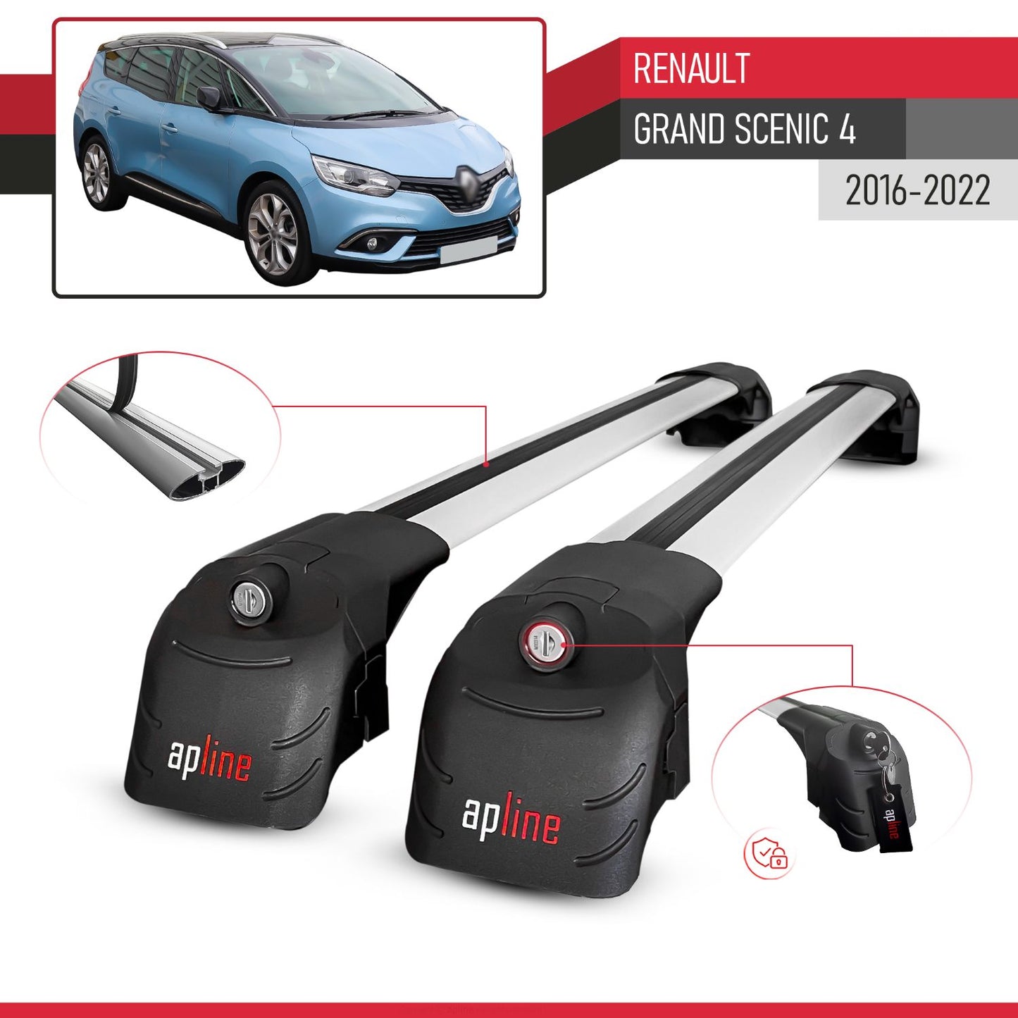 Compatible avec Renault Grand Scenic 4 2016-2022 ACE-2 modèle Barres de Toit Railing Porte-Bagages de Voiture Gris Aluminium Barres