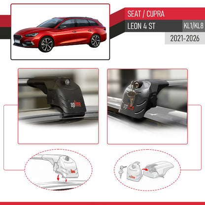 Compatible with Seat/Cupra Leon 4 ST 2021-2025 ACE-2 Car Roof Rack Cross Bar Grey Aluminium 2 Bars