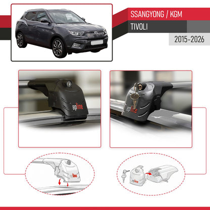 Compatible avec Ssangyong/KGM Tivoli 2015-2026 ACE-2 modèle Barres de Toit Railing Porte-Bagages de Voiture Gris Aluminium Barres