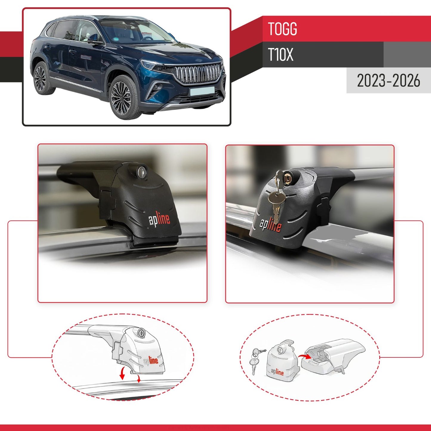Compatible avec Togg T10X 2023-2026 ACE-2 modèle Barres de Toit Railing Porte-Bagages de Voiture Gris Aluminium Barres