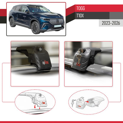 Compatible avec Togg T10X 2023-2026 ACE-2 modèle Barres de Toit Railing Porte-Bagages de Voiture Gris Aluminium Barres
