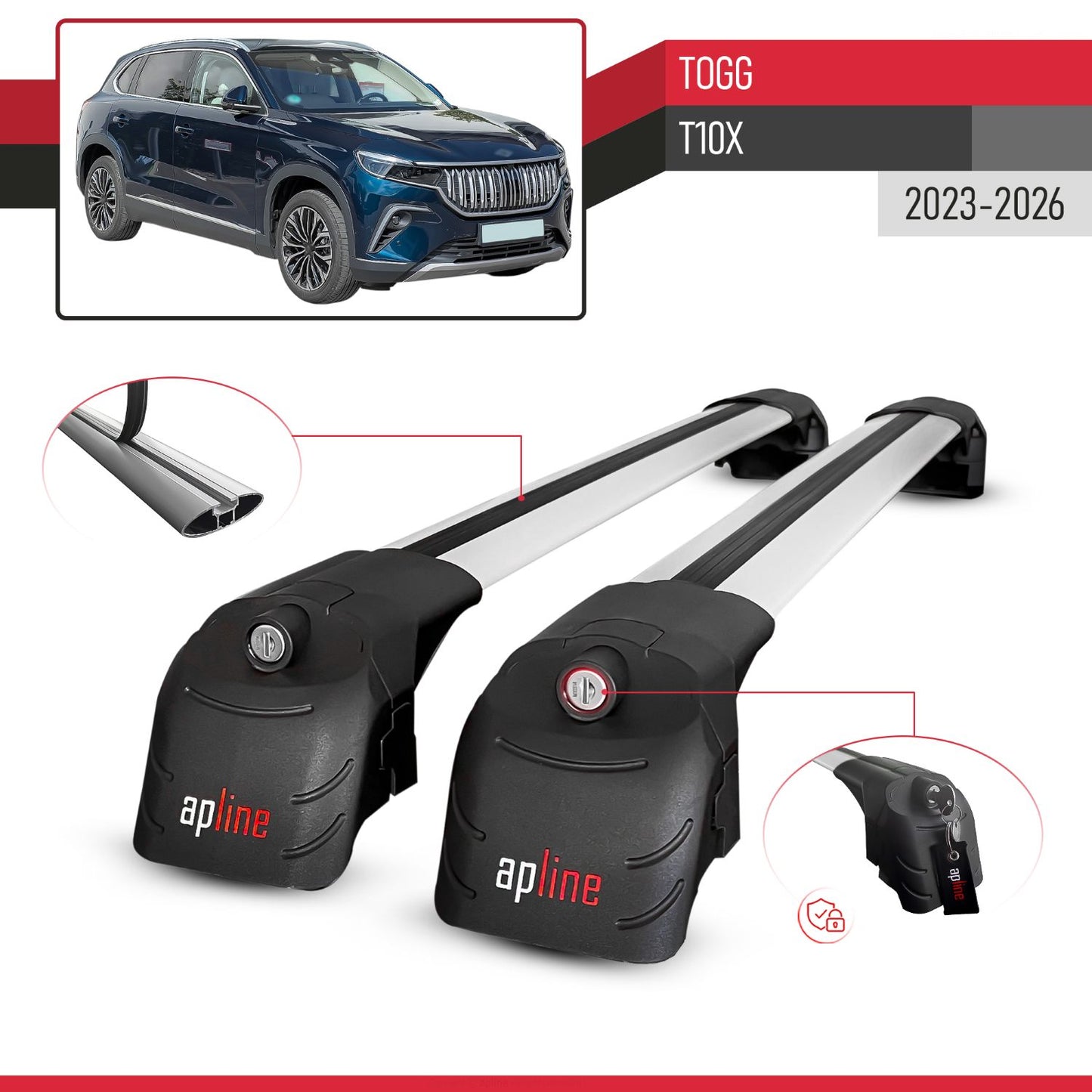 Compatible avec Togg T10X 2023-2026 ACE-2 modèle Barres de Toit Railing Porte-Bagages de Voiture Gris Aluminium Barres
