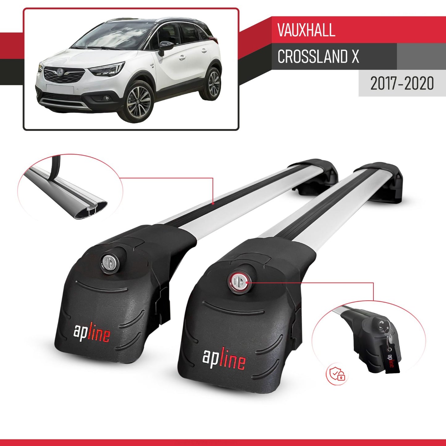 Compatible avec Vauxhall Crossland X 2017-2020 ACE-2 modèle Barres de Toit Railing Porte-Bagages de Voiture Gris Aluminium Barres