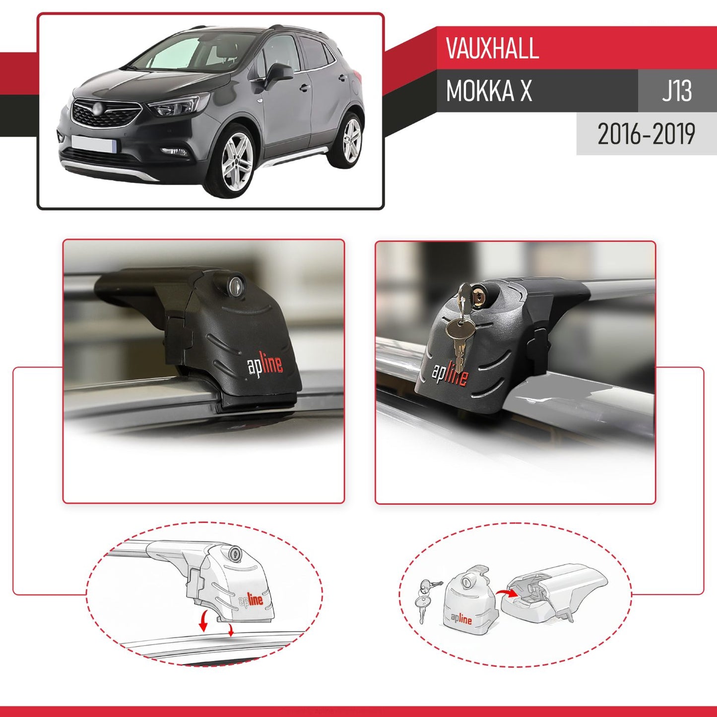 Compatible with Vauxhall Mokka X (J13) 2016-2019 ACE-2 Car Roof Rack Cross Bar Grey Aluminium 2 Bars