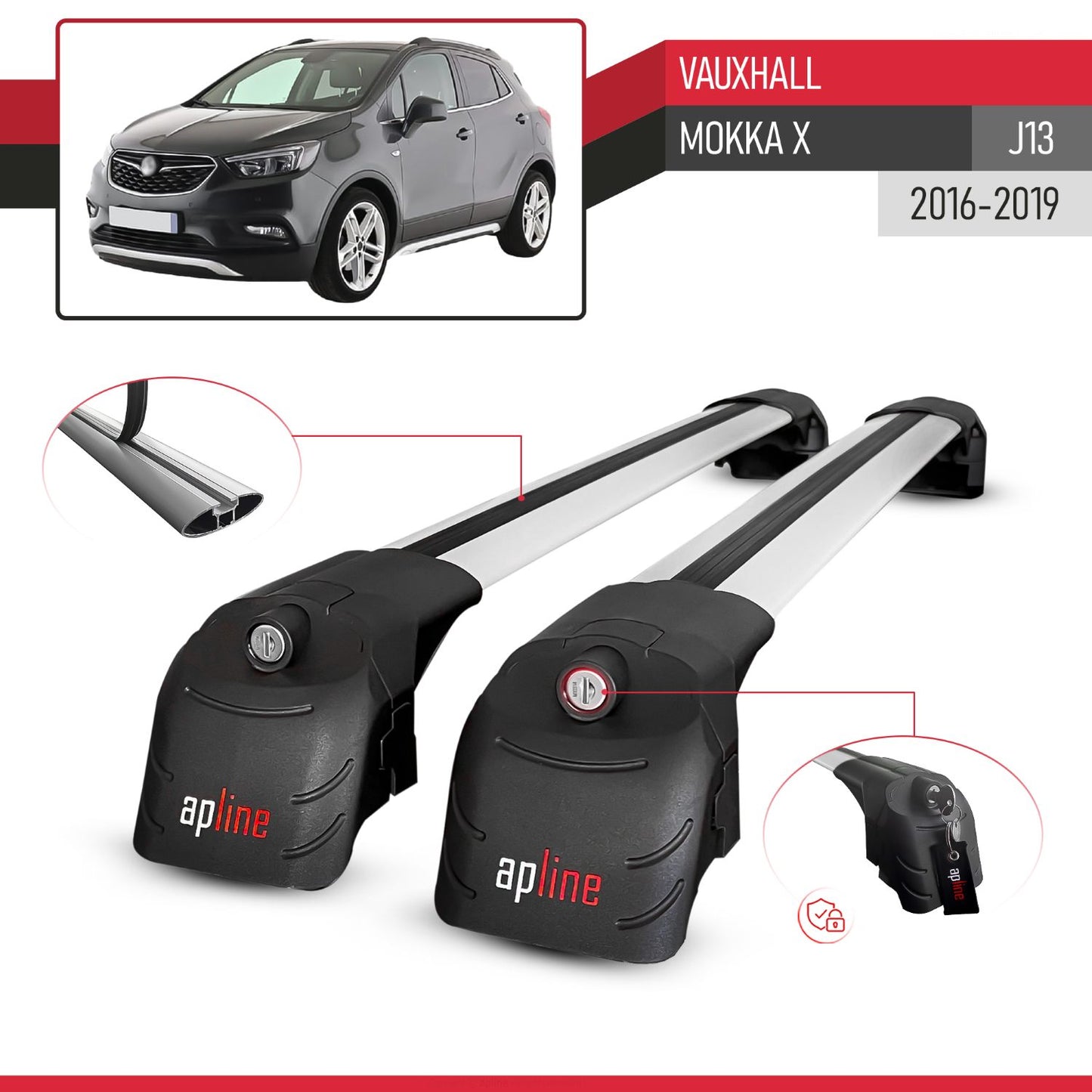 Compatible with Vauxhall Mokka X (J13) 2016-2019 ACE-2 Car Roof Rack Cross Bar Grey Aluminium 2 Bars