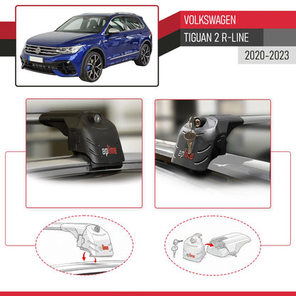Compatible avec Volkswagen Tiguan 2 R-Line Post-Facelift 2020-2023 ACE-2 modèle Barres de Toit Railing Porte-Bagages de Voiture Gris Aluminium Barres