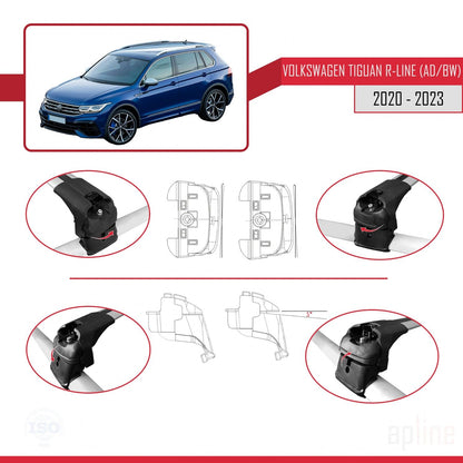 Compatible avec Volkswagen Tiguan 2 R-Line Post-Facelift 2020-2023 ACE-2 Barres de Toit Railing Porte-Bagages de Voiture Gris Aluminium 2 Barres