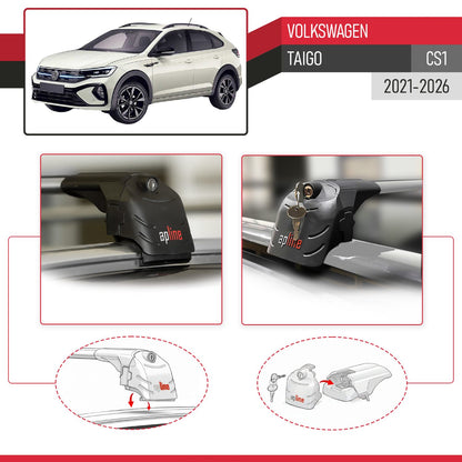Compatible with Volkswagen Taigo (CS1) 2021-2025 ACE-2 Car Roof Rack Cross Bar Grey Aluminium 2 Bars