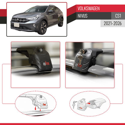 Compatible with Volkswagen Nivus (CS1) 2021-2025 ACE-2 Car Roof Rack Cross Bar Grey Aluminium 2 Bars