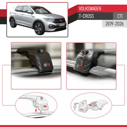 Compatible with Volkswagen T-Cross (C11) 2019-2025 ACE-2 Car Roof Rack Cross Bar Grey Aluminium 2 Bars