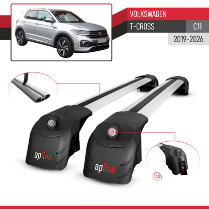 Compatible with Volkswagen T-Cross (C11) 2019-2025 ACE-2 Car Roof Rack Cross Bar Grey Aluminium 2 Bars