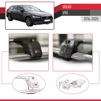 Compatible with Volvo V90 2017-2025 ACE-2 Car Roof Rack Cross Bar Grey Aluminium 2 Bars