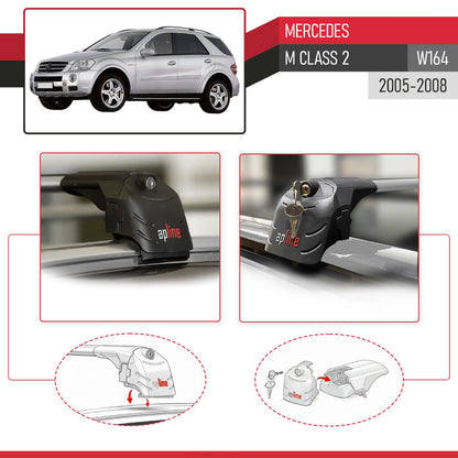 Compatible avec Mercedes M Class 2 (W164) Pre-Facelift 2005-2008 ACE-2 modèle Barres de Toit Railing Porte-Bagages de Voiture Gris Aluminium Barres