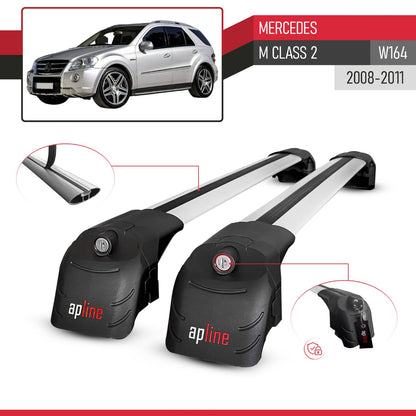 Compatible with Mercedes M Class 2 (W164) Post-Facelift 2008-2011 ACE-2 Car Roof Rack Cross Bar Grey Aluminium 2 Bars