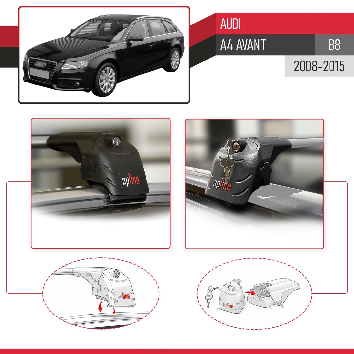 Compatible with A4 (B8) Avant 2008-2015 ACE-2 Car Roof Rack Cross Bar Grey Aluminium 2 Bars