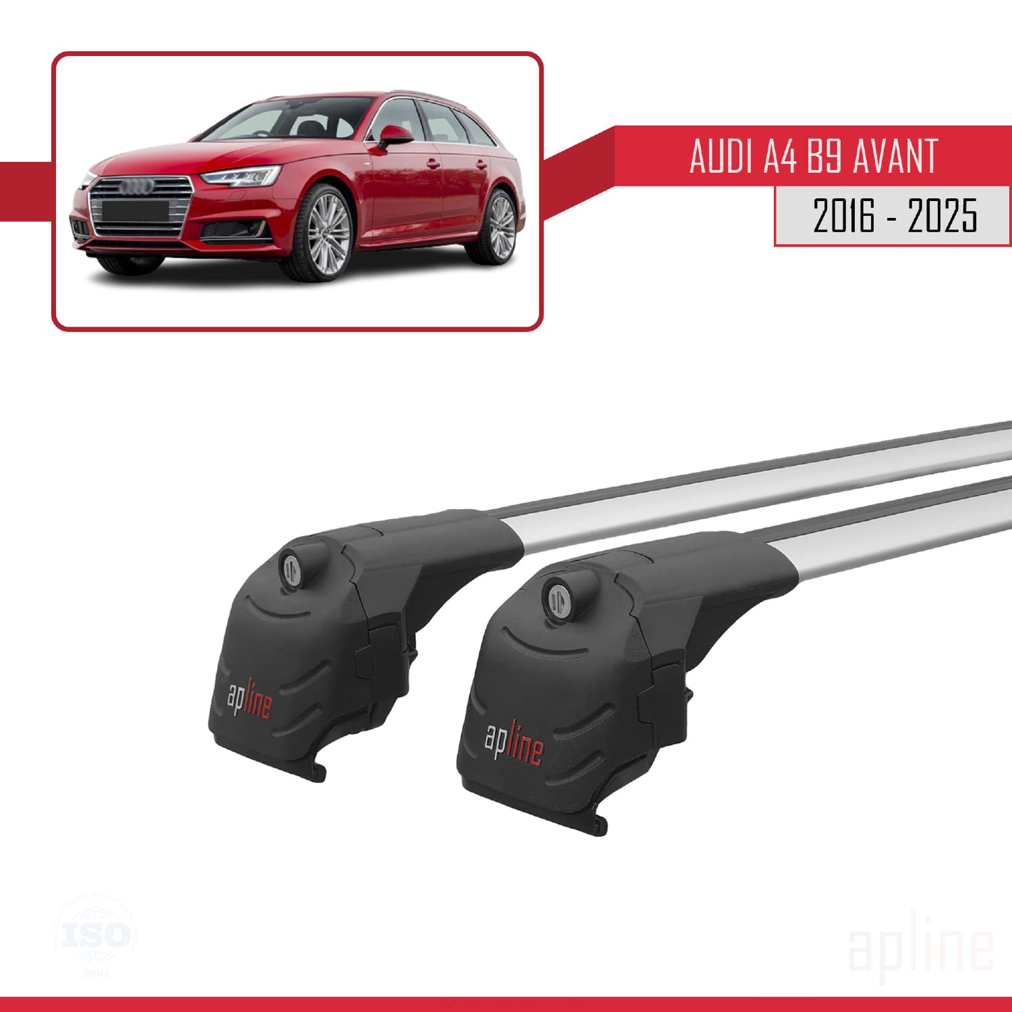 Compatible avec A4 (B9) Avant 2016-2025 ACE-2 Barres de Toit Railing Porte-Bagages de Voiture Gris Aluminium 2 Barres