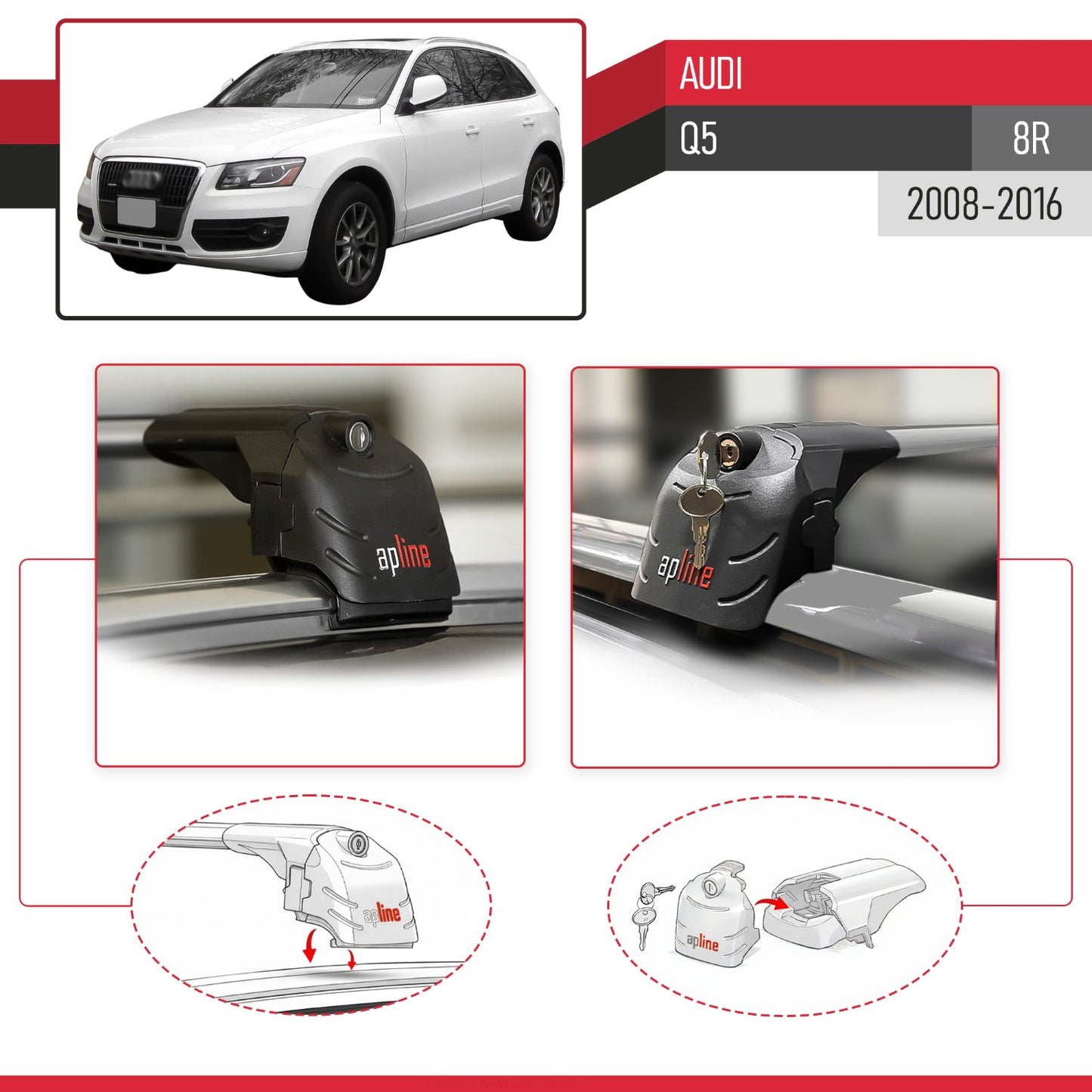 Compatible with Q5 (8R) 2009-2016 ACE-2 Car Roof Rack Cross Bar Grey Aluminium 2 Bars