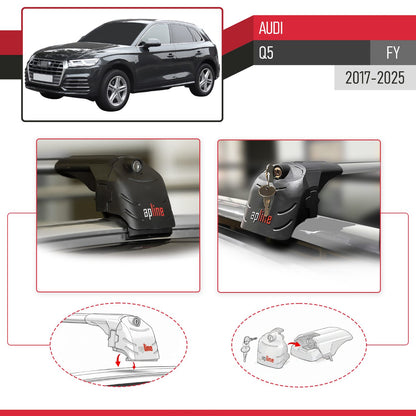 Compatible avec Audi Q5 (FY) 2017-2025 ACE-2 modèle Barres de Toit Railing Porte-Bagages de Voiture Gris Aluminium Barres