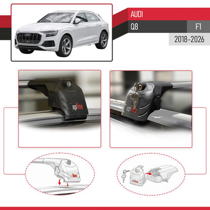 Compatible avec Audi Q8 (F1) 2018-2026 ACE-2 modèle Barres de Toit Railing Porte-Bagages de Voiture Gris Aluminium Barres