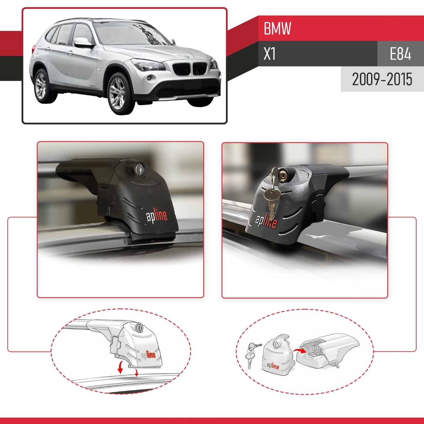 Compatible with BMW X1 (E84) 2010-2015 ACE-2 Car Roof Rack Cross Bar Grey Aluminium 2 Bars