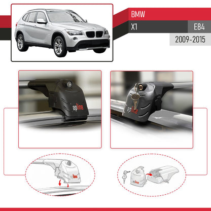 Compatible with BMW X1 (E84) 2010-2015 ACE-2 Car Roof Rack Cross Bar Grey Aluminium 2 Bars