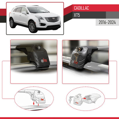 Compatible with Cadillac XT5 2017-2024 ACE-2 Car Roof Rack Cross Bar Grey Aluminium 2 Bars