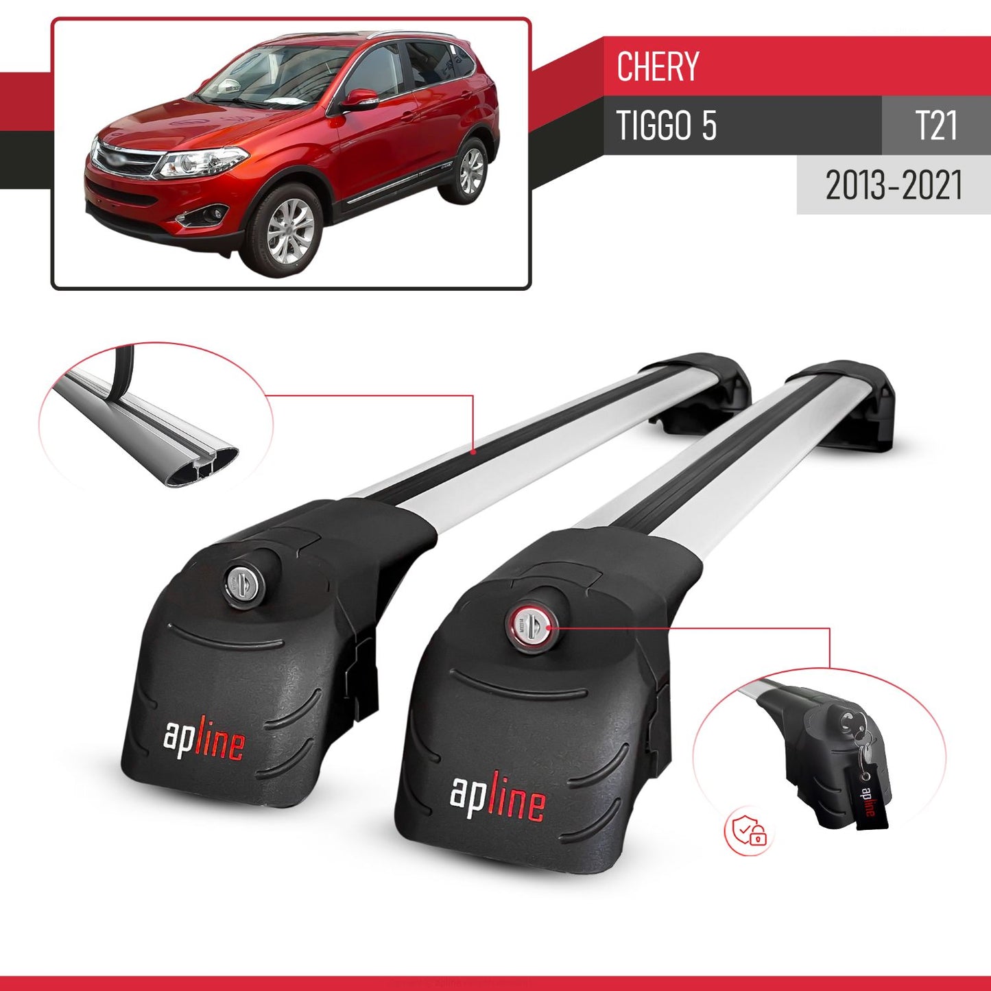 Compatible avec Chery Tiggo 5 (T21) 2013-2021 ACE-2 modèle Barres de Toit Railing Porte-Bagages de Voiture Gris Aluminium Barres