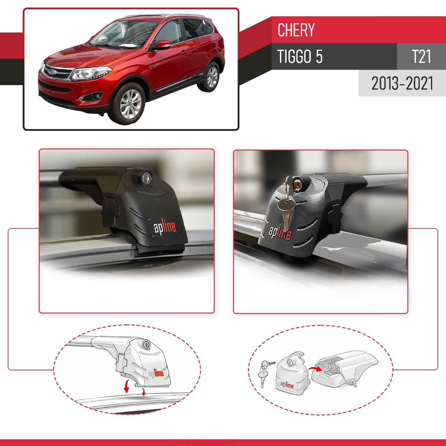 Compatible avec Chery Tiggo 5 (T21) 2013-2021 ACE-2 modèle Barres de Toit Railing Porte-Bagages de Voiture Gris Aluminium Barres