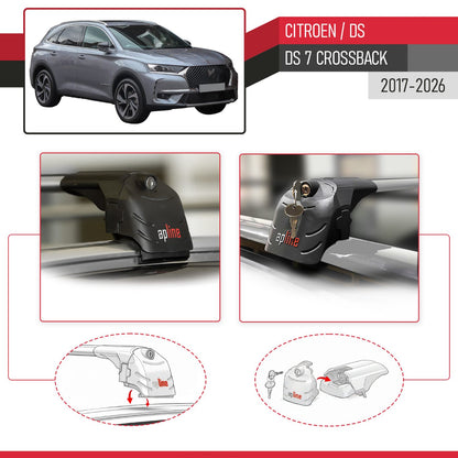 Compatible with Citroen/DS 7 Crossback 2018-2025 ACE-2 Car Roof Rack Cross Bar Grey Aluminium 2 Bars