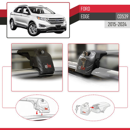 Compatible avec Ford Edge (CD539) 2015-2024 ACE-2 modèle Barres de Toit Railing Porte-Bagages de Voiture Gris Aluminium Barres